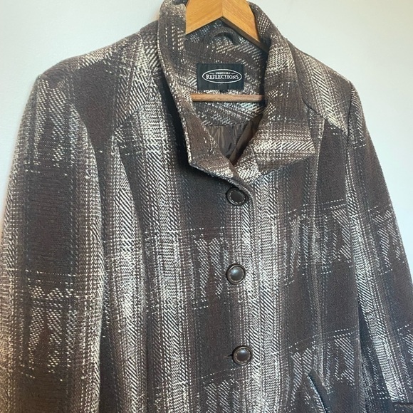 NORTHERN Reflections Jacket Wool Tweed Coat Brown Neutral Warm Button Up Large - Picture 13 of 15